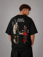 Homme de dos portant le t-shirt oversize noir Benkei & Yoshitsune