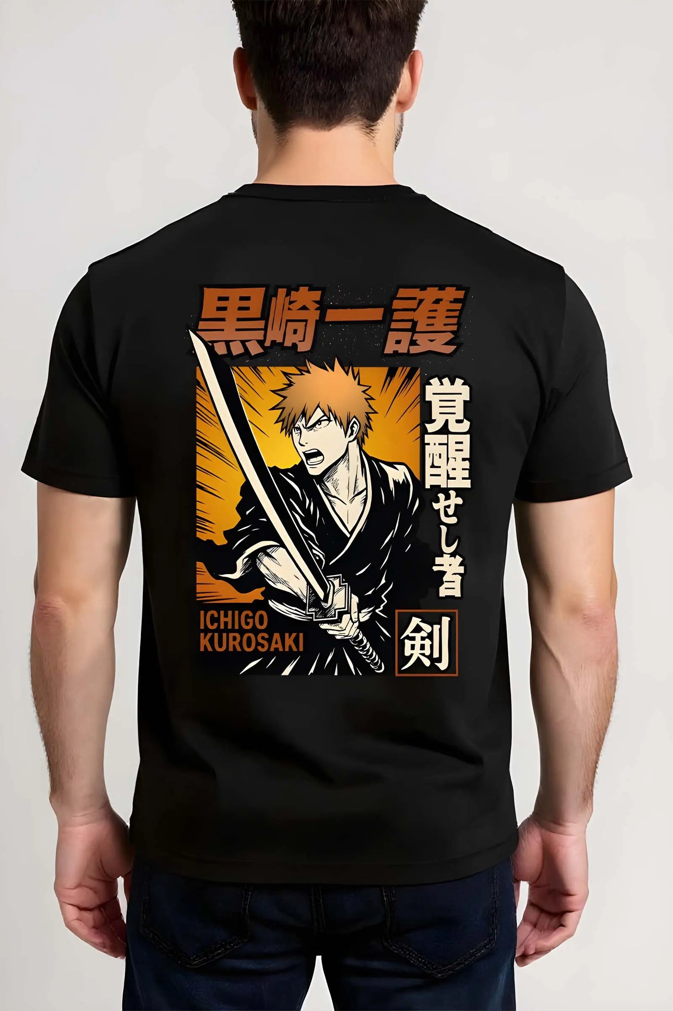 T-shirt noir du manga Bleach, inspiré de Ichigo Kurosaki