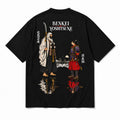 T-shirt oversize noir Benkei & Yoshitsune, les deux guerriers face à face imprimés dans le dos
