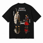 T-shirt oversize noir Benkei & Yoshitsune, les deux guerriers face à face imprimés dans le dos